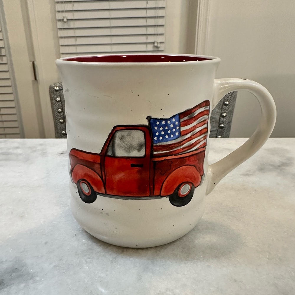 Patriotic “The Land That I Love” Red Truck with American Flag Mug
